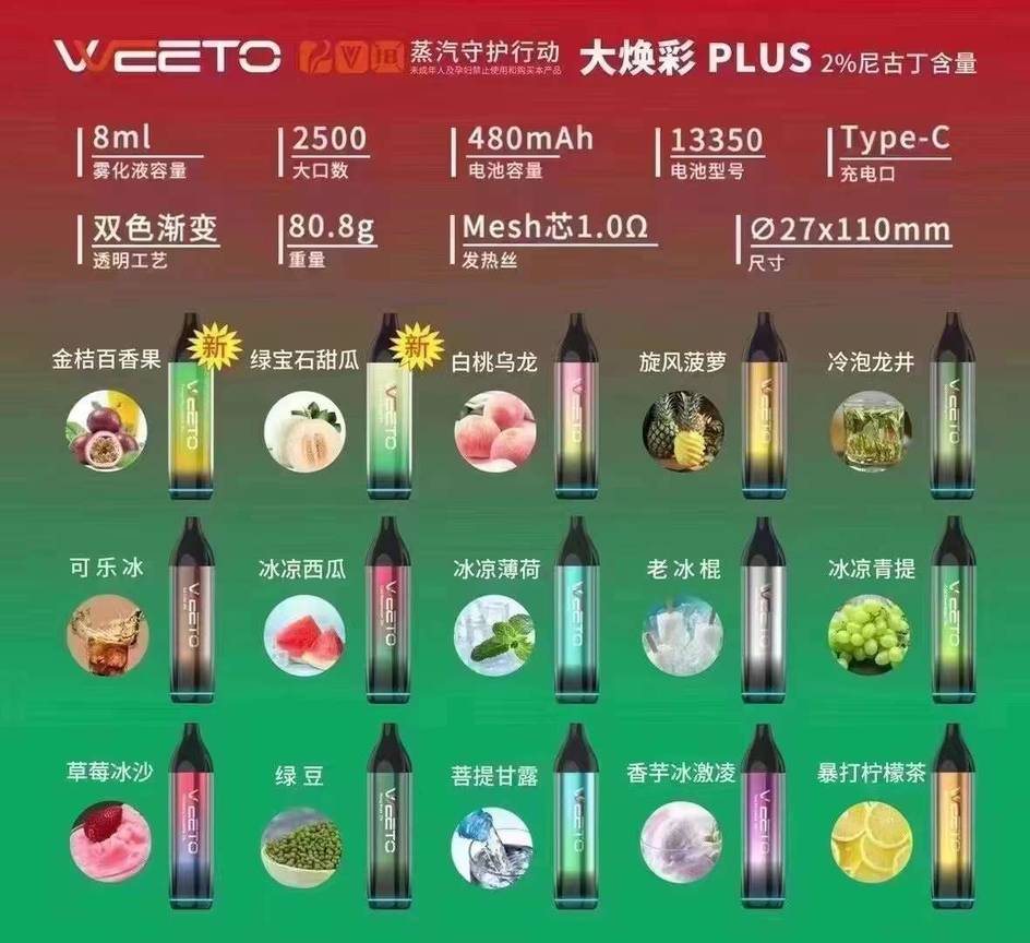 WEETO大焕彩PLUS 一次性口味评测-电子烟油|悦刻RELX|柚子yooz|般若nano|魔笛MOTI|Boulder铂德|vtv|绿萝|伏桃|小野|非我JVE|max迷雾|